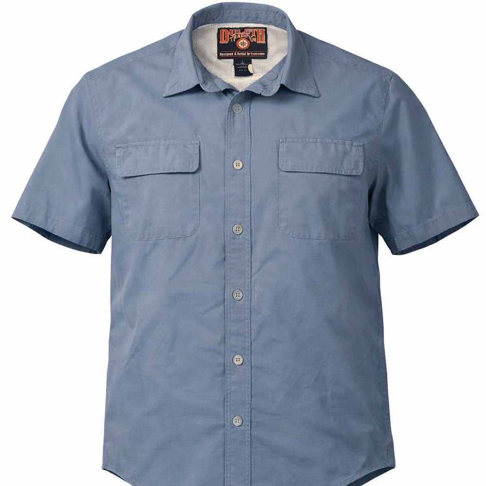 Duluth Trading Co Blue Short Sleeve Work Shirt Mens Large